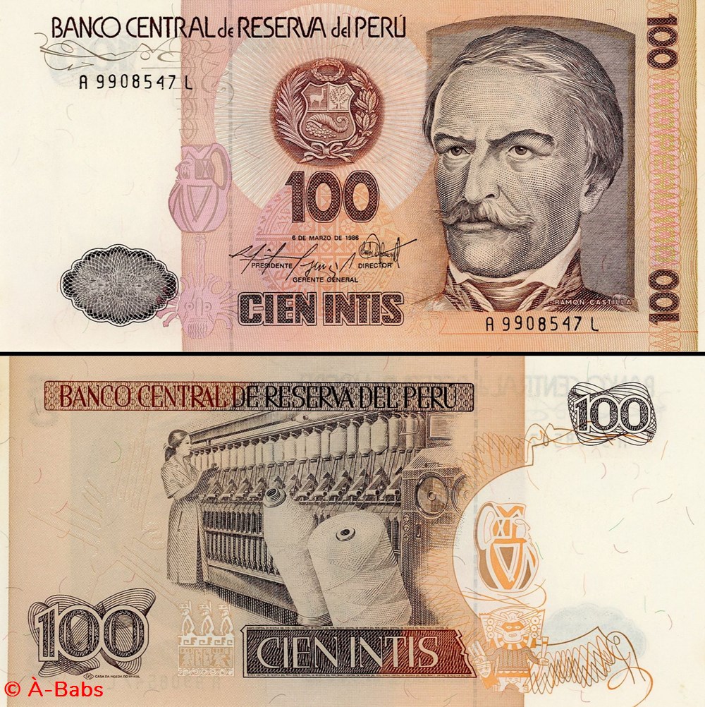 billets amerique du sud perou pick 132b 100 intis 1986