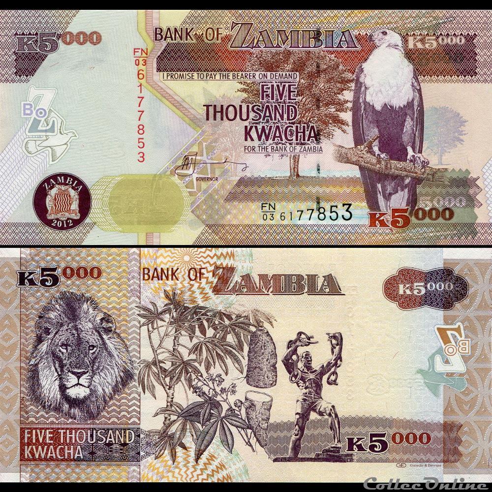 ZAMBIE - PICK 45 h - 5000 KWACHA - 2012 billet afrique zambie pick 45 h 5000 kwacha 2012