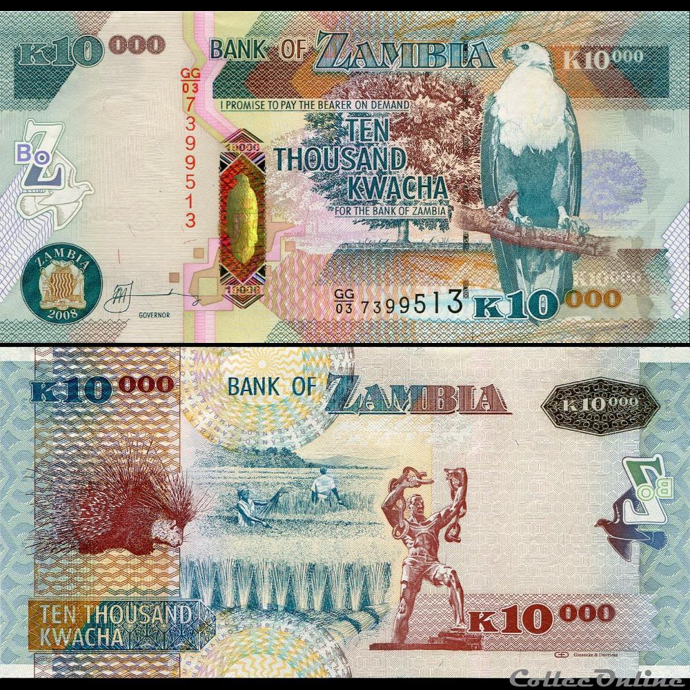 ZAMBIE - PICK 46 e - 10 000 KWACHA - 2008 billet afrique zambie pick 46 e 10 000 kwacha 2008