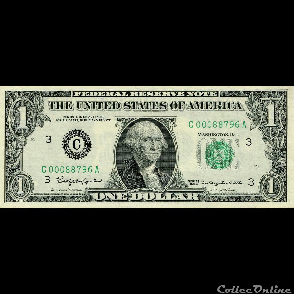 C- 1$ Federal Reserve Notes - Small Size 1963 Series billet amerique du nord etat uni c 1 federal reserve notes small size 1963 series