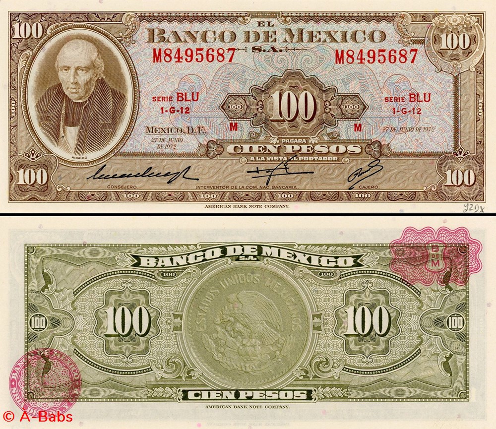 billets amerique du nord mexique pick 061g 100 pesos 1972