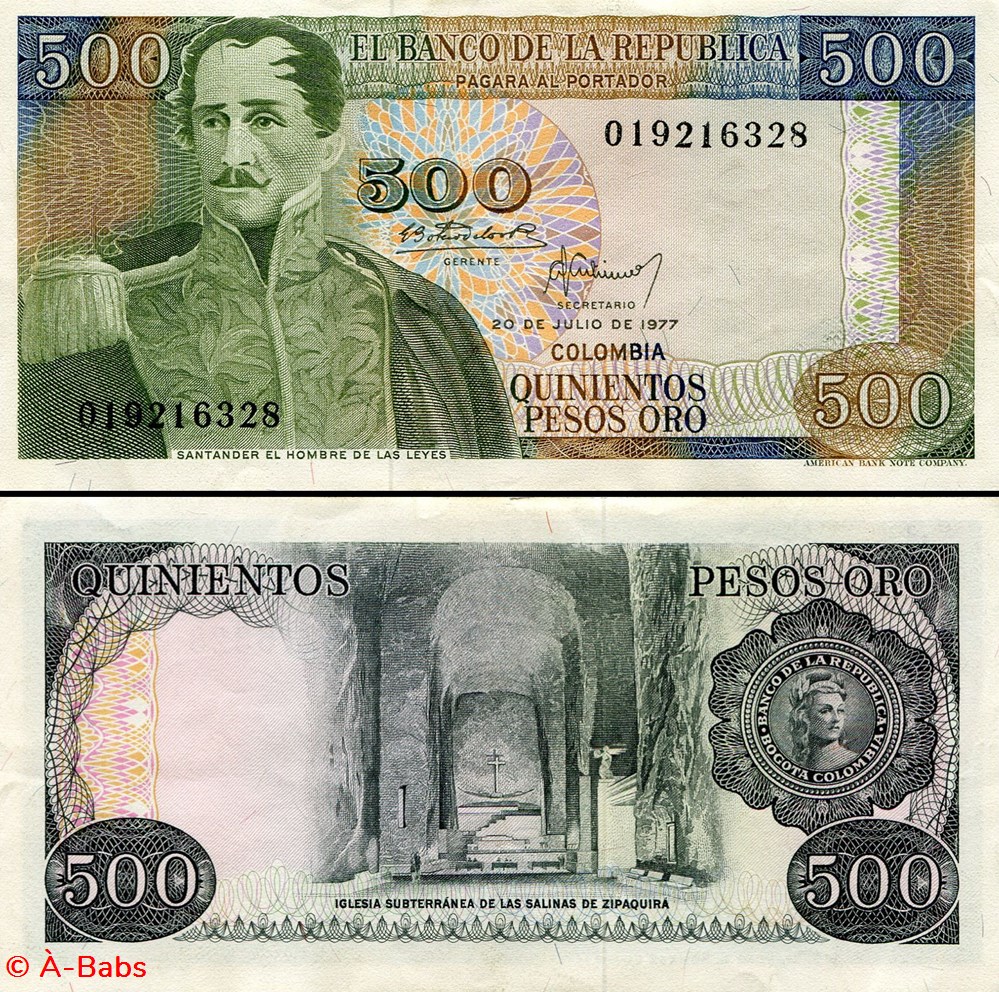 COLOMBIE - PICK 420 a - 500 PESOS DE ORO COLOMBIEN - 1977 billets amerique du sud colombie pick 420 a 500 pesos de oro colombien 1977