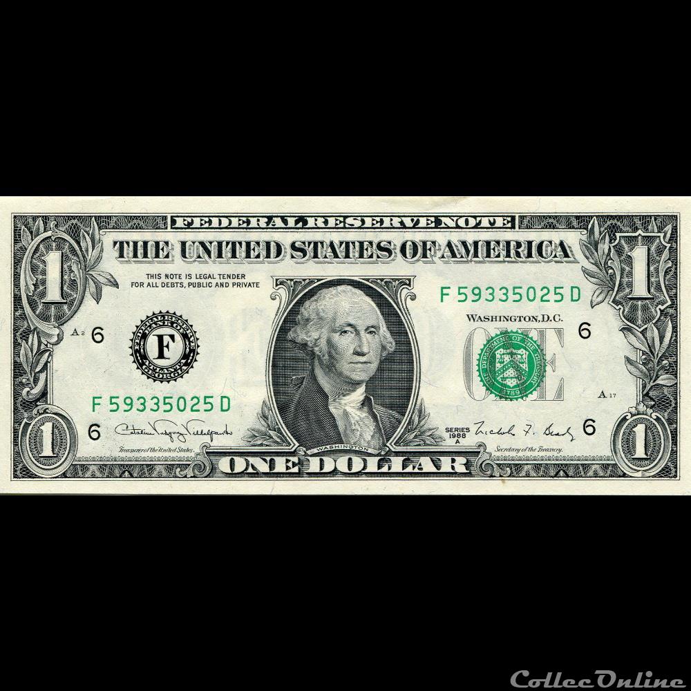 F- 1$ Federal Reserve Notes - Small Size 1988A Series billet amerique du nord etat uni f 1 federal reserve notes small size 1988a series