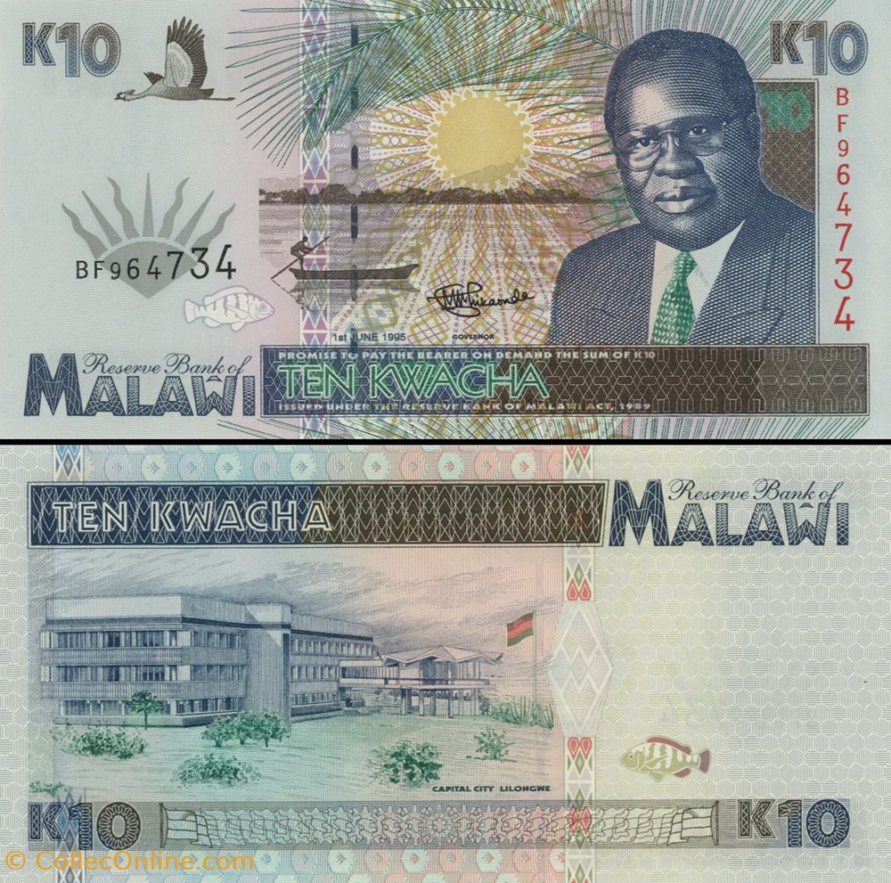 MALAWI - PICK 31 - 10 KWACHA - 1995 billets afrique malawi pick 31 10 kwacha 1995