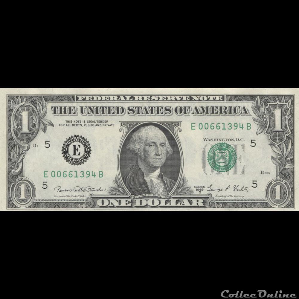 E- 1$ Federal Reserve Notes - Small Size 1969D Series billet amerique du nord etat uni e 1 federal reserve notes small size 1969d series