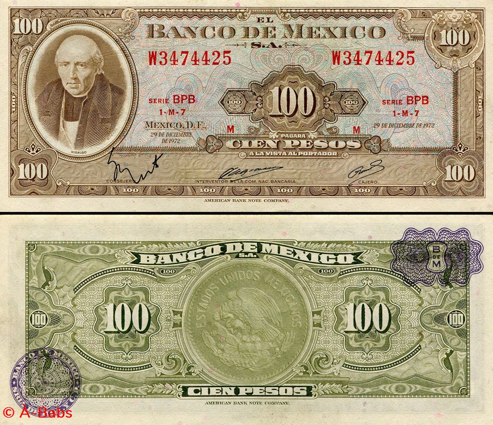 billets amerique du nord mexique pick 061h4 100 pesos 1972