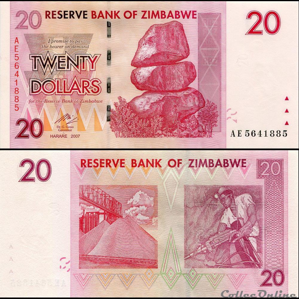 ZIMBABWE - PICK 068a - 20 Dollars - 2007 billet afrique zimbabwe pick 068a 20 dollars 2007