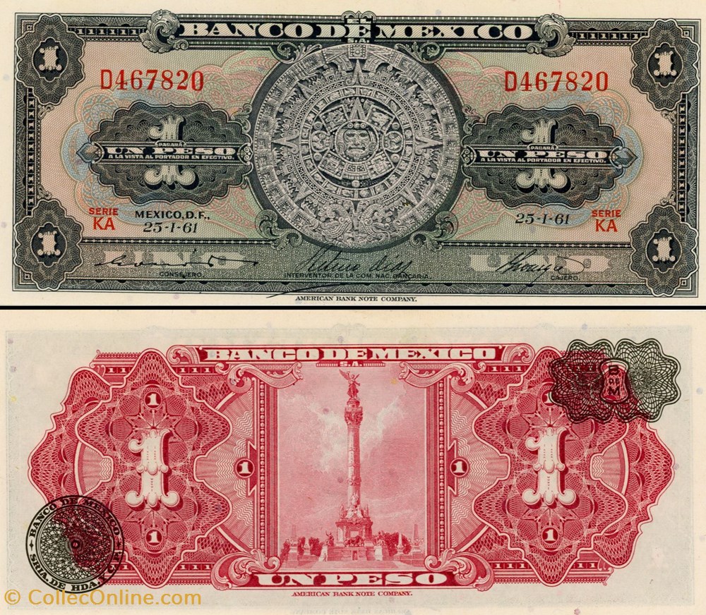 MEXIQUE - PICK 059g3 - 1 PESO - 1961 billets amerique du nord mexique pick 059g3 1 peso 1961