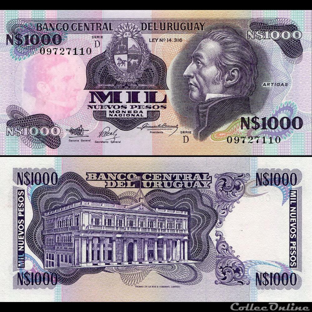 URUGUAY - PICK 064 Ab - 1000 NUEVOS PESOS - 1992 billet amerique du sud uruguay pick 064 ab 1000 nuevos pesos 1992