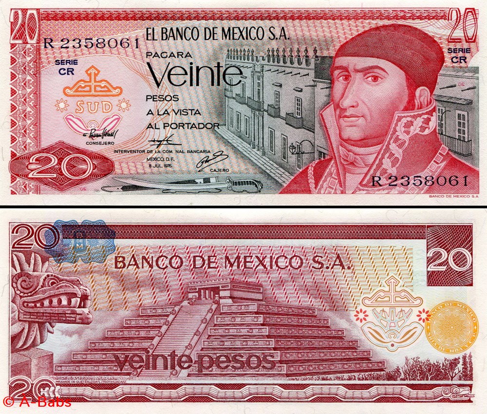 MEXIQUE - PICK 064c6 - 20 PESOS - 1976 billets amerique du nord mexique pick 064c6 20 pesos 1976