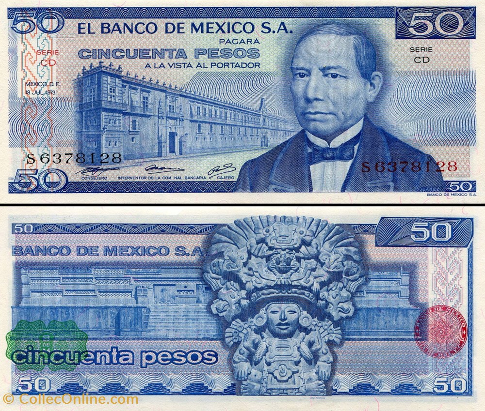 MEXIQUE - PICK 065aCD - 50 PESOS - 1973 billets amerique du nord mexique pick 065acd 50 pesos 1973