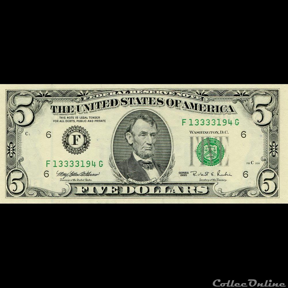billets amerique du nord etats unis 5 federal reserve notes small size 1995 series