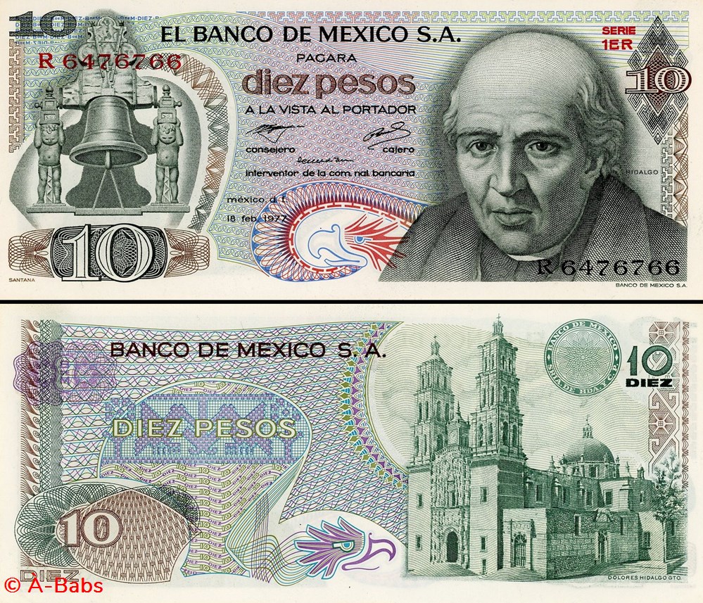 MEXIQUE - PICK 063i2 - 10 PESOS - 1977 billets amerique du nord mexique pick 063i2 10 pesos 1977