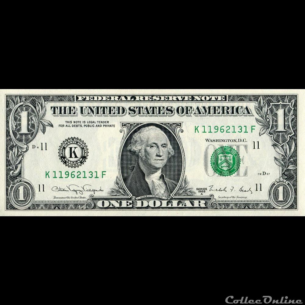 K- 1$ Federal Reserve Notes - Small Size 1988A Series billet etat uni inde k 1 federal reserve notes small size 1988a series