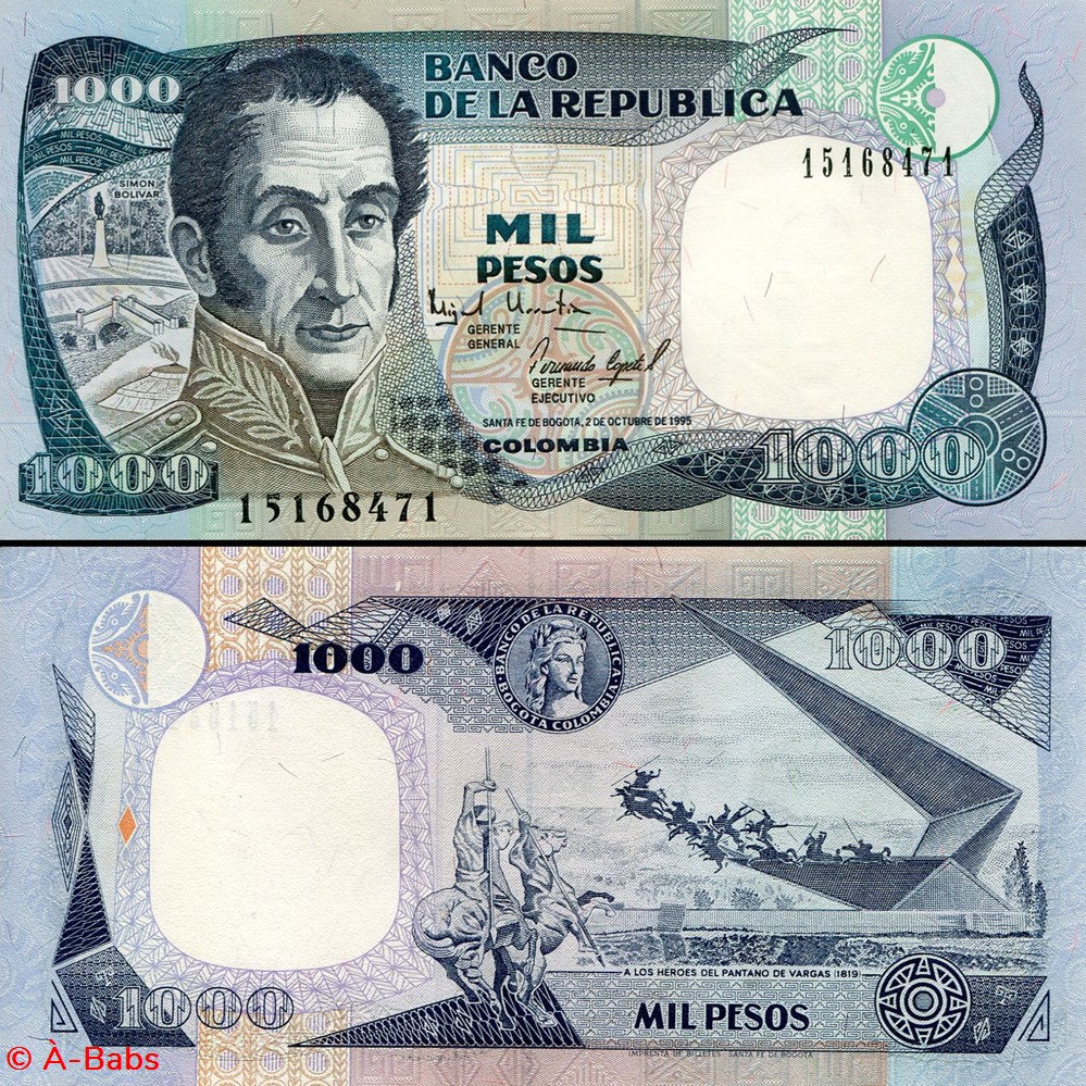 COLOMBIE - PICK 438 a5 - 1000 PESOS DE ORO COLOMBIEN - 1995 billets amerique du sud colombie pick 438 a5 1000 pesos de oro colombien 1995