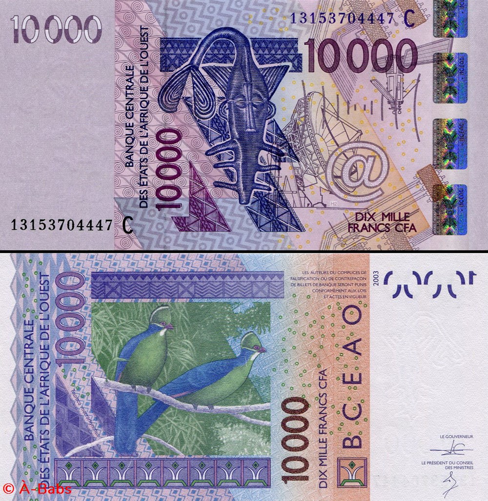 billets afrique b c e a o francs cfa burkina faso lettre c 10 000 francs pick 318 c m