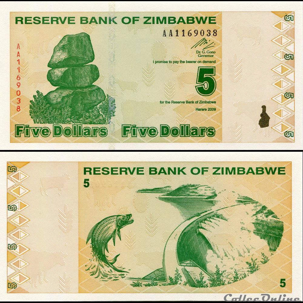ZIMBABWE - PICK 093a - 5 Dollars - 2009 billet afrique zimbabwe pick 093a 5 dollars 2009