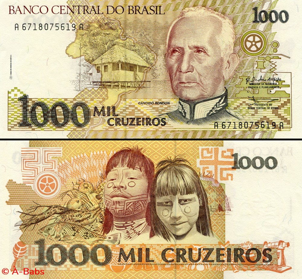 billets amerique du sud bresil pick 231a 1000 cruzeiros 1990