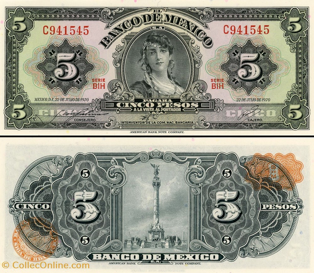 billet amerique du nord mexique pick 060k3 5 pesos 1970