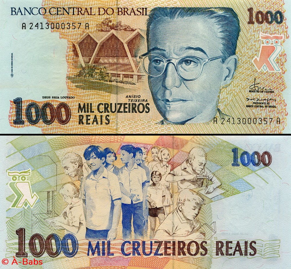 billets amerique du sud bresil pick 240 1000 cruzeiros reais 1993