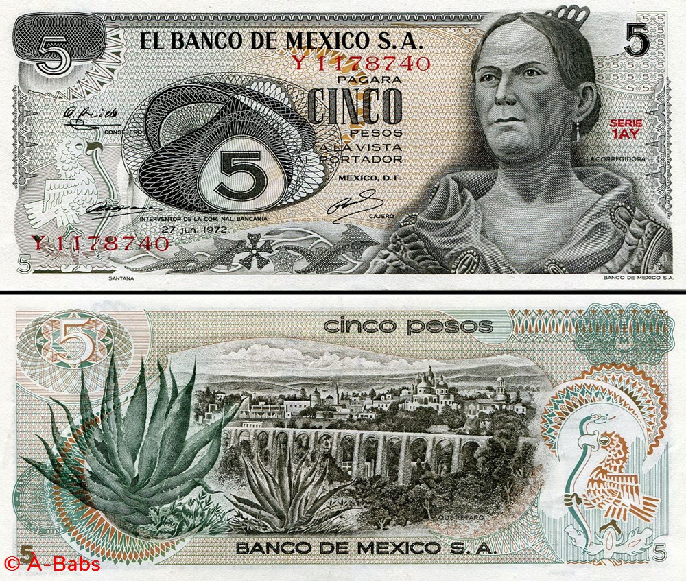 MEXIQUE - PICK 062- Série 1AY - 5 PESOS - 1972 billets amerique du nord mexique pick 062 serie 1ay 5 pesos 1972