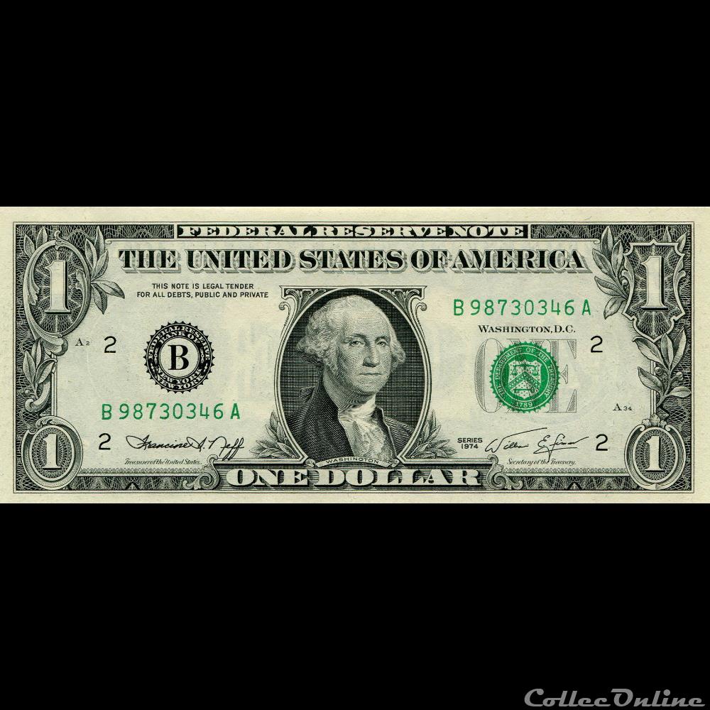 B- 1$ Federal Reserve Notes - Small Size 1974 Series billet amerique du nord etat uni b 1 federal reserve notes small size 1974 series