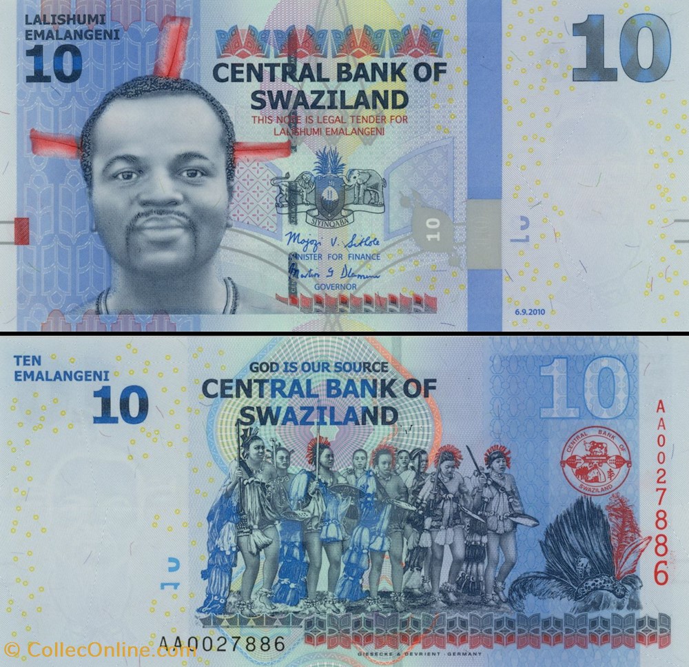 SWAZILAND - PICK 36a - 10 EMALANGENI - 2010 billets afrique swaziland pick 36a 10 emalangeni 2010