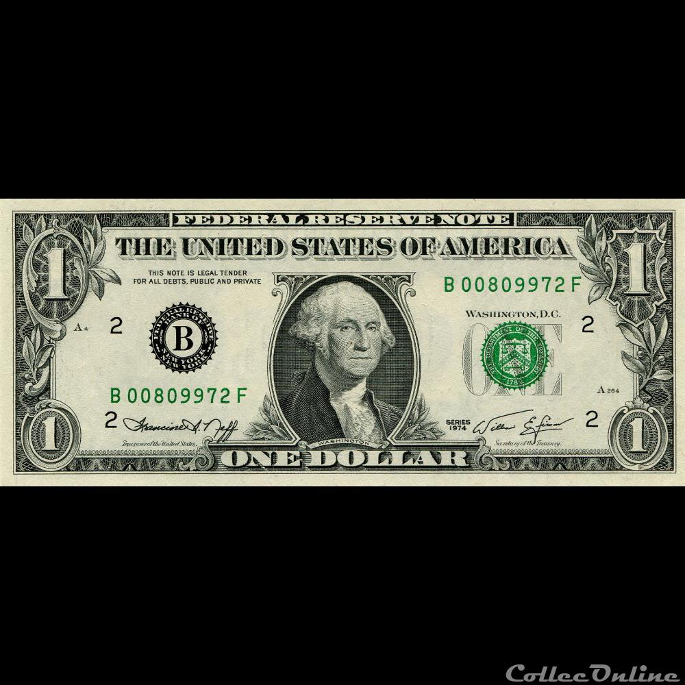 B- 1$ Federal Reserve Notes - Small Size 1974 Series billet amerique du nord etat uni b 1 federal reserve notes small size 1974 series