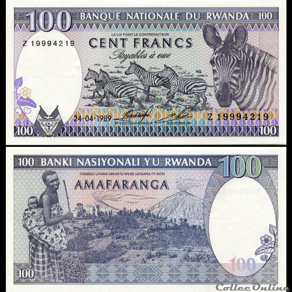 RWANDA - PICK 19 A - 100 FRANCS - 1989 billet afrique rwandum rwanda pick 19 a 100 francs 1989