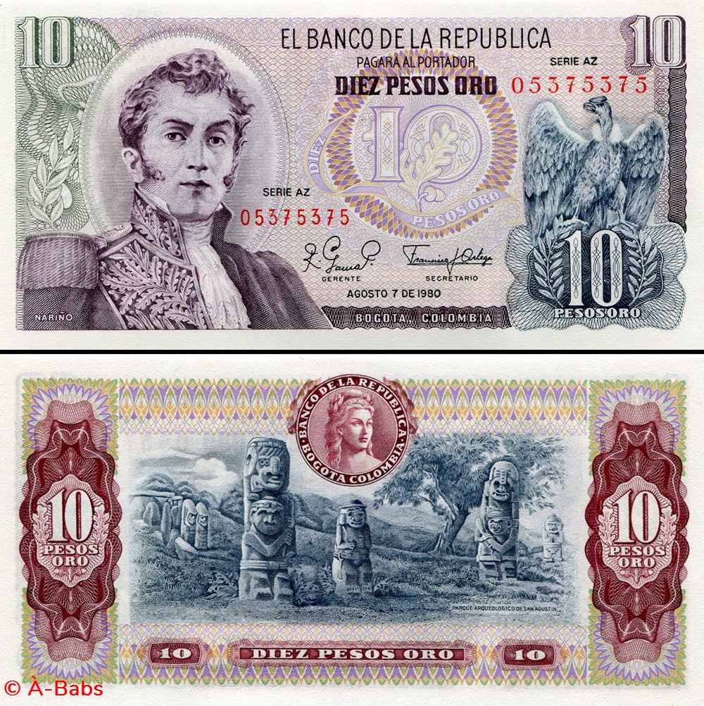 COLOMBIE - PICK 407 g 2 - 10 PESOS DE ORO COLOMBIEN - 1980 billets amerique du sud colombie pick 407 g 2 10 pesos de oro colombien 1980