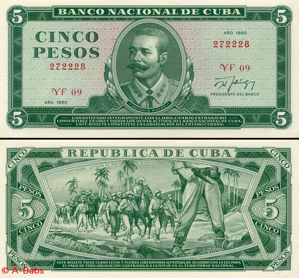 CUBA - PICK 103d2 - 5 PESOS - 1990 billets amerique centrale et caraibes cuba pick 103d2 5 pesos 1990