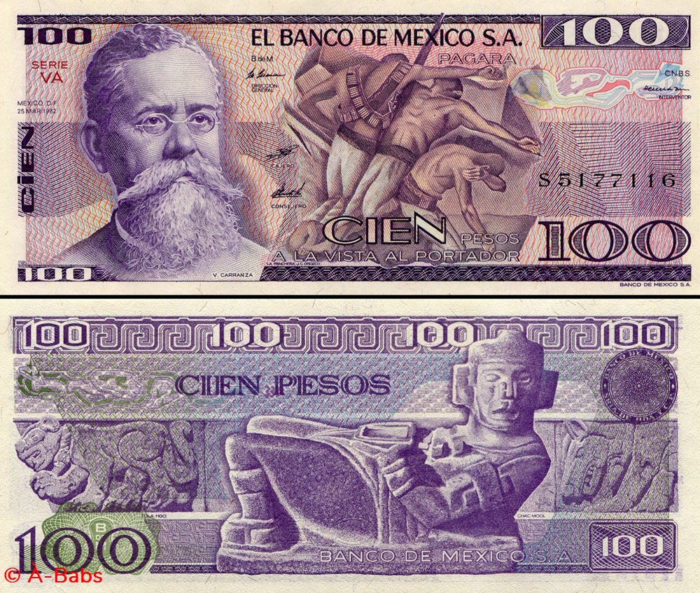 MEXIQUE - PICK 074c.VA - 100 PESOS - 1982 billets amerique du nord mexique pick 074c va 100 pesos 1982