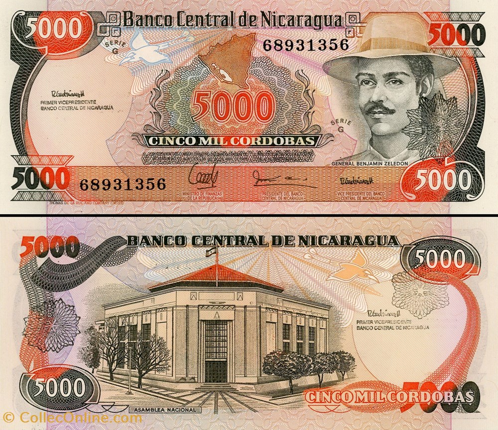 NICARAGUA - PICK 157 - 5000 CORDOBAS - 1988 billet amerique centrale et caraibe nicaragua pick 157 5000 cordobas 1988