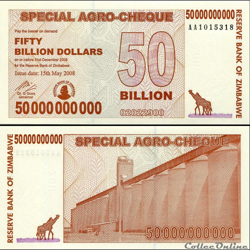 ZIMBABWE - PICK 063a - 50 000 000 000 Dollars - 2008 billet afrique zimbabwe pick 063a 50 000 000 000 dollars 2008