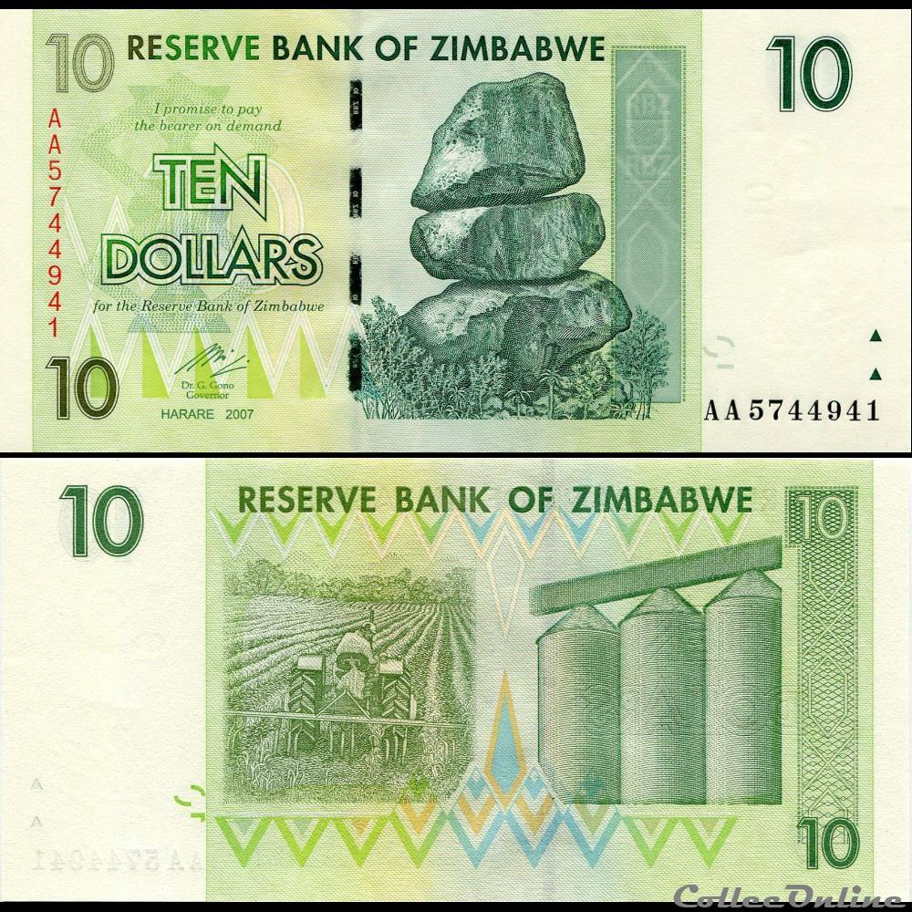 ZIMBABWE - PICK 067a - 10 Dollars - 2007 billet afrique zimbabwe pick 067a 10 dollars 2007