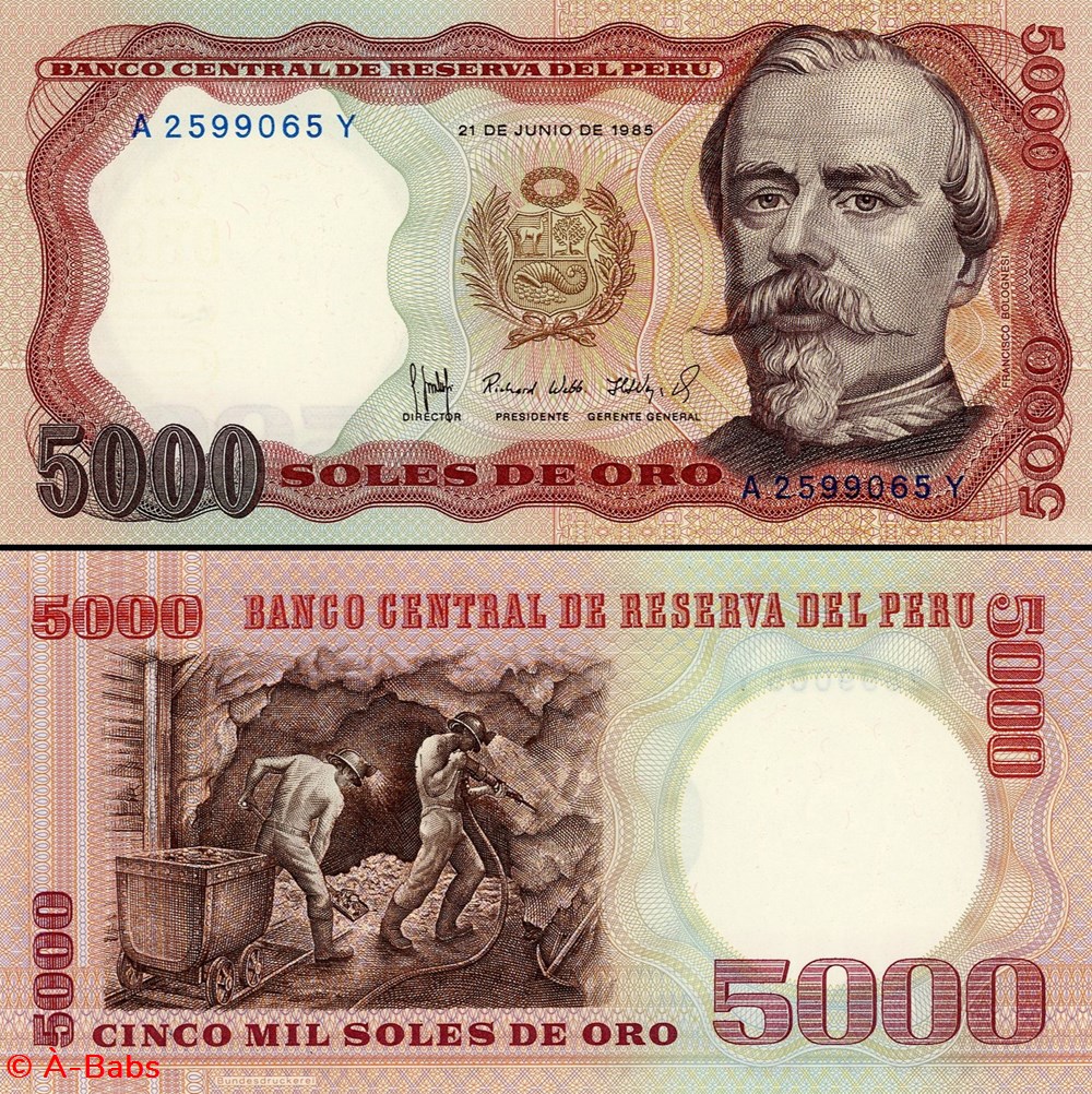 billets amerique du sud perou pick 117 c 5000 soles de oro 1985