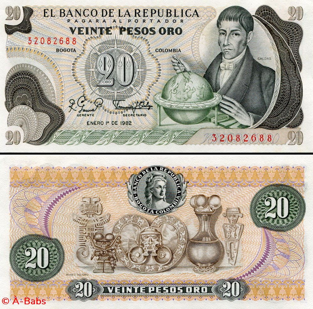 COLOMBIE - PICK 409 d 3 - 20 PESOS DE ORO COLOMBIEN - 1982 billets amerique du sud colombie pick 409 d 3 20 pesos de oro colombien 1982
