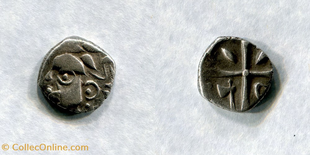VOLQUES TECTOSAGES - DRACHME A LA TETE CUBISTE monnaies antiques celtes volques tectosages drachme a la tete cubiste