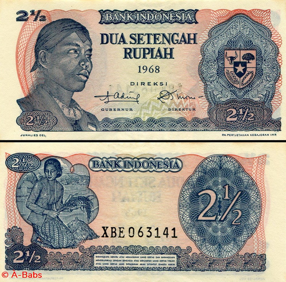 INDONÉSIE - PICK 103s - 2 1/2 ROUPIES - 1968 billets asie indonesie pick 103s 2 1 2 roupies 1968