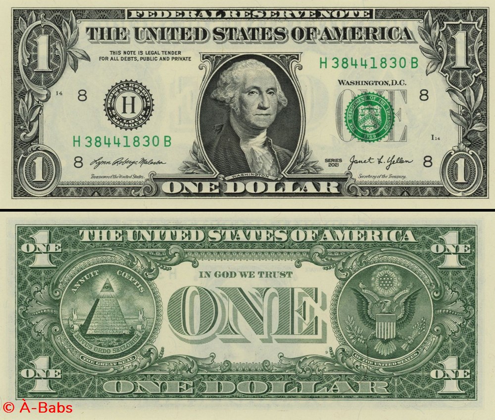 H- 1$ Federal Reserve Notes - Small Size 2021 Series billets amerique du nord etats unis h 1 federal reserve notes small size 2021 series
