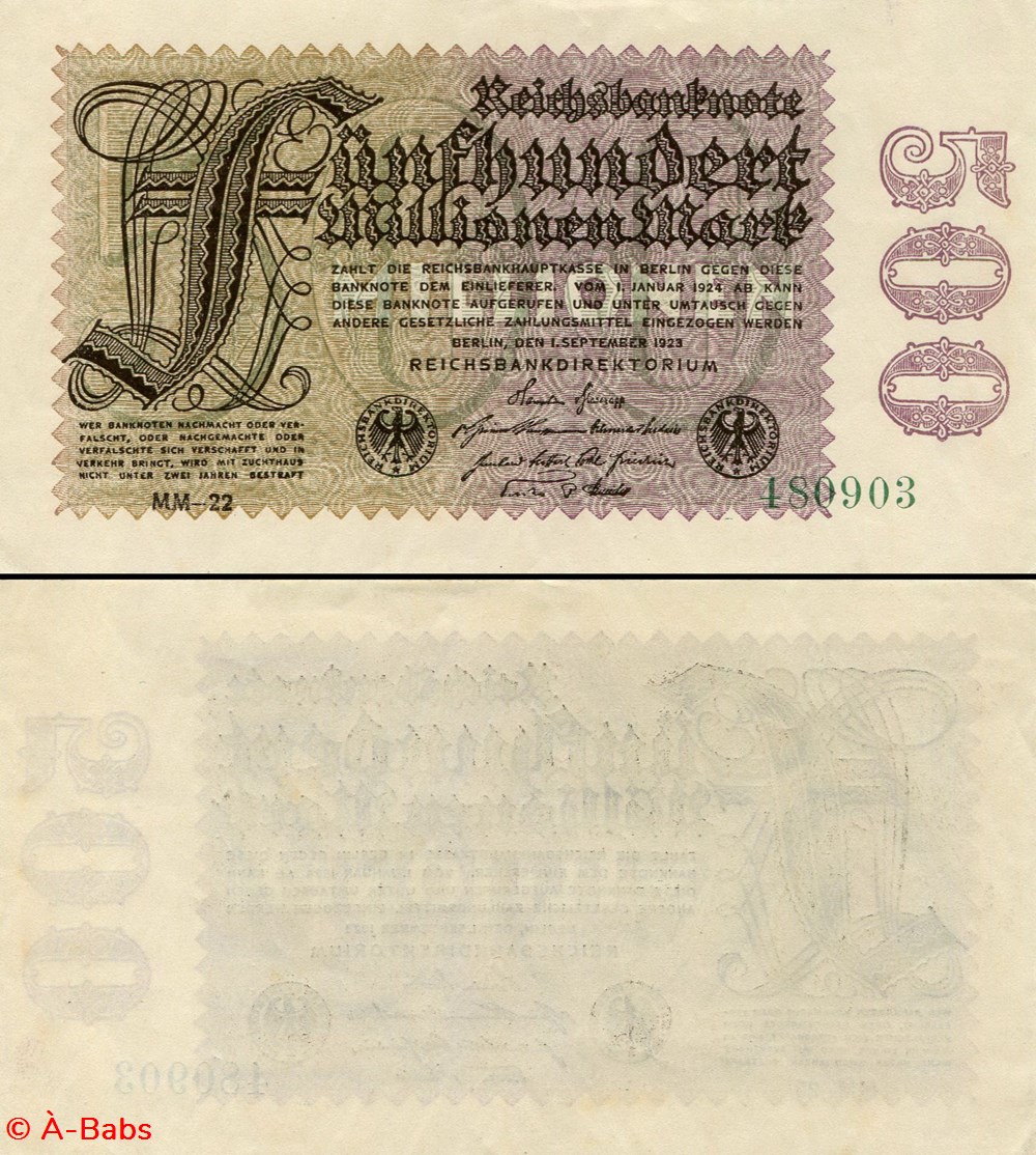 ALLEMAGNE - PICK 110d/2 - 500 000 000 MARK - 1923 billets europe allemagne pick 110d 2 500 000 000 mark 1923
