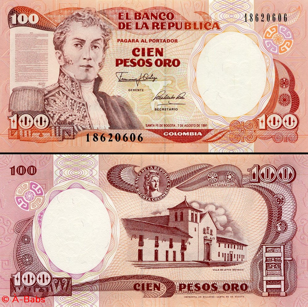 billets amerique du sud colombie pick 426 a 100 pesos de oro colombien 1991