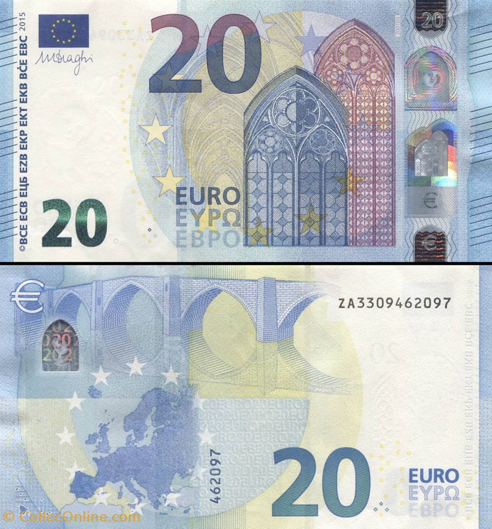 20 Euros Signature Draghi Pick 22 Z Belgique Billets Euros