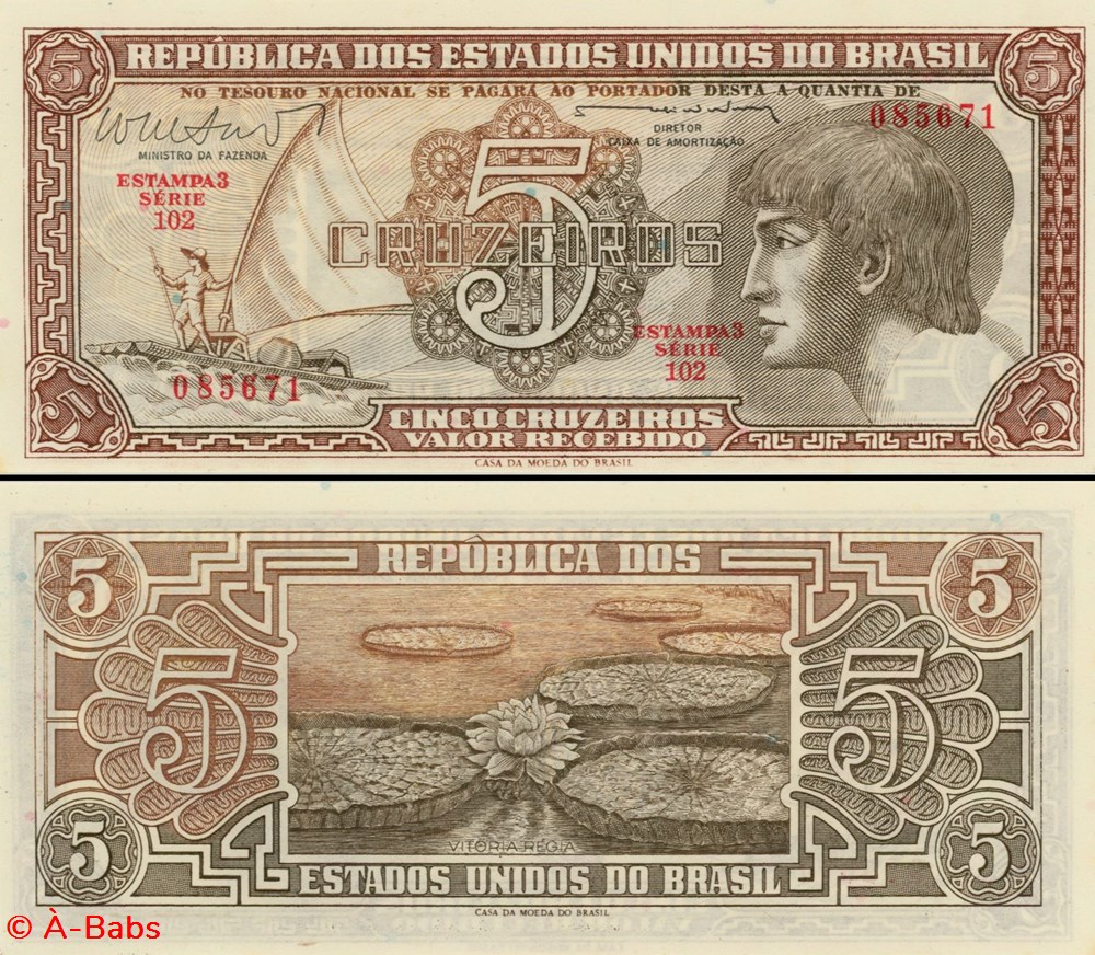 BRÉSIL - PICK 166b - 5 CRUZEIROS - 1961 billets amerique du sud bresil pick 166b 5 cruzeiros 1961