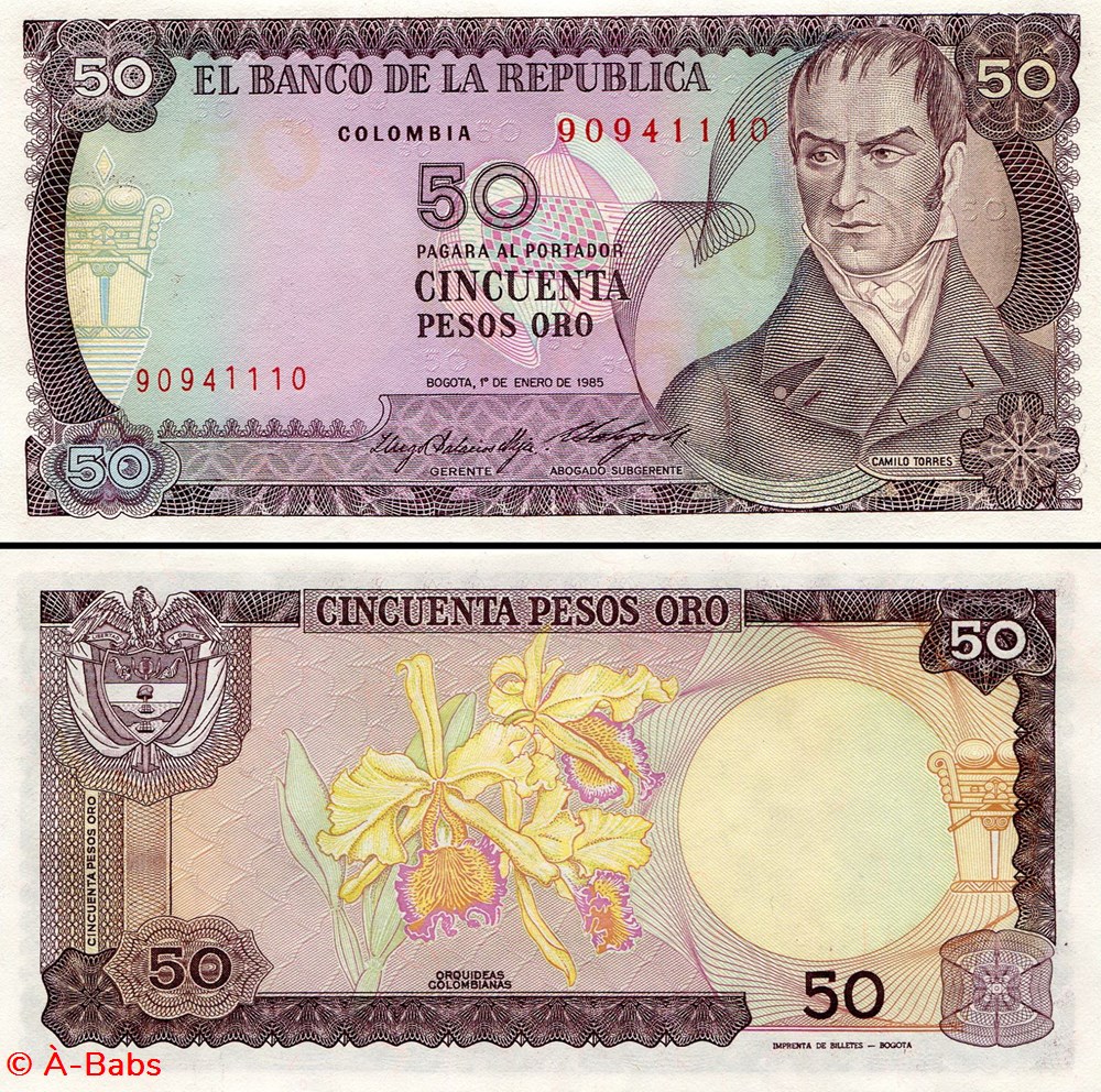 COLOMBIE - PICK 425 a 2 - 50 PESOS DE ORO COLOMBIEN - 1985 billets amerique du sud colombie pick 425 a 2 50 pesos de oro colombien 1985