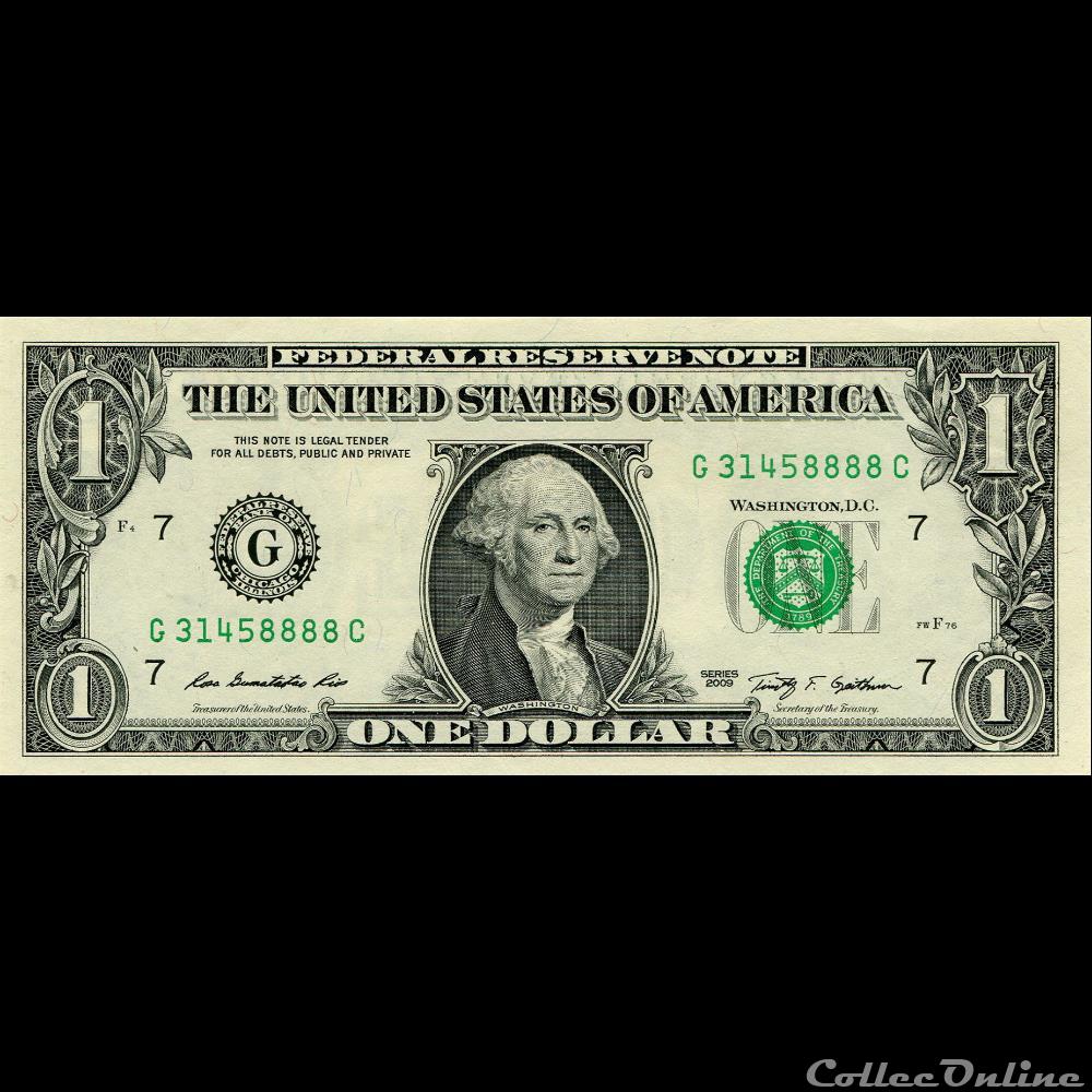 G- 1$ Federal Reserve Notes - Small Size 2009 Series billet amerique du nord etat uni g 1 federal reserve notes small size 2009 series