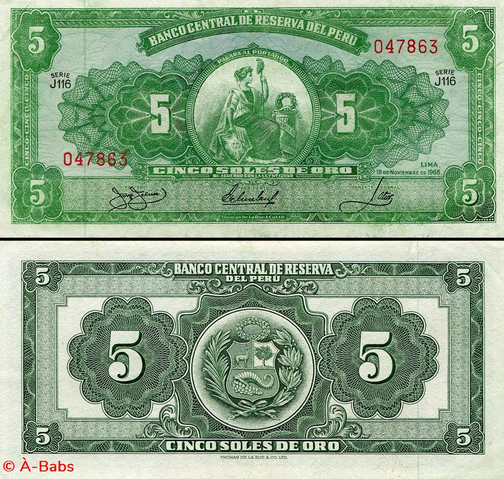 billets amerique du sud perou pick 083 a4 5 soles de oro 1965