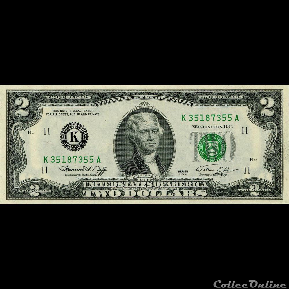 K- Dallas District - 2$ Federal Reserve Notes - Small Size 1976 Series billet etat uni benin k dallas district 2 federal reserve notes small size 1976 series