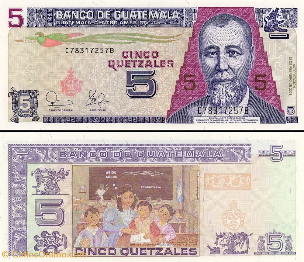 GUATEMALA - PICK 106a - 5 QUETZALES GUATÉMALTÈQUES billets amerique centrale caraibes guatemala pick 106a 5 quetzales guatemalteques