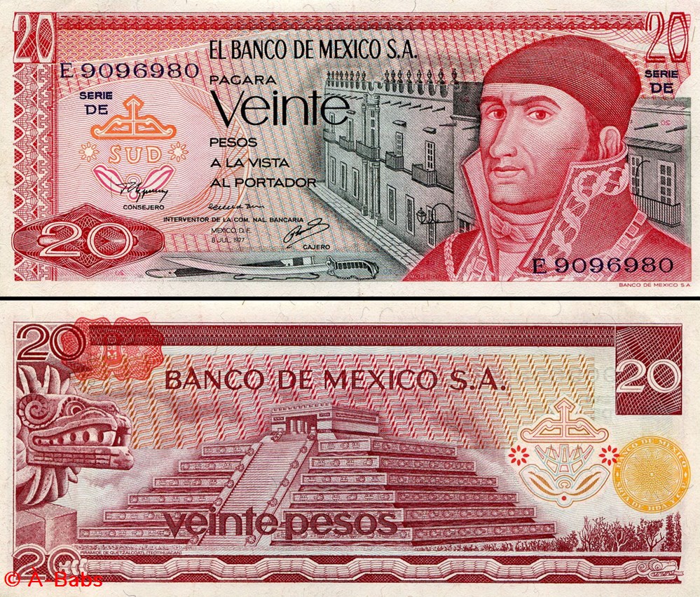 MEXIQUE - PICK 064d3 - 20 PESOS - 1977 billets amerique du nord mexique pick 064d3 20 pesos 1977